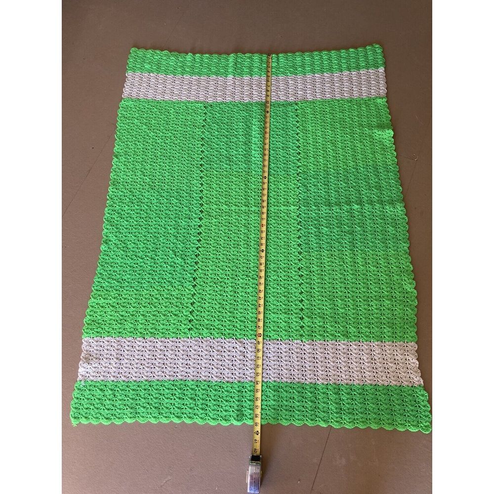 Green / White Crochet Handmade Blanket‎ 59x45